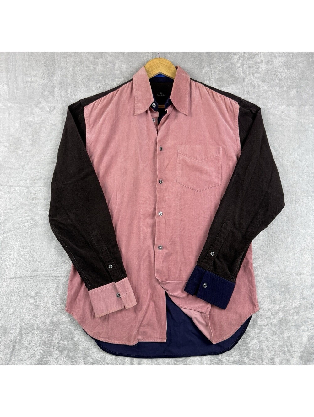 Paul Smith Colorblock Corduroy Button Up Shirt Men's M Pink Brown Casual Preppy